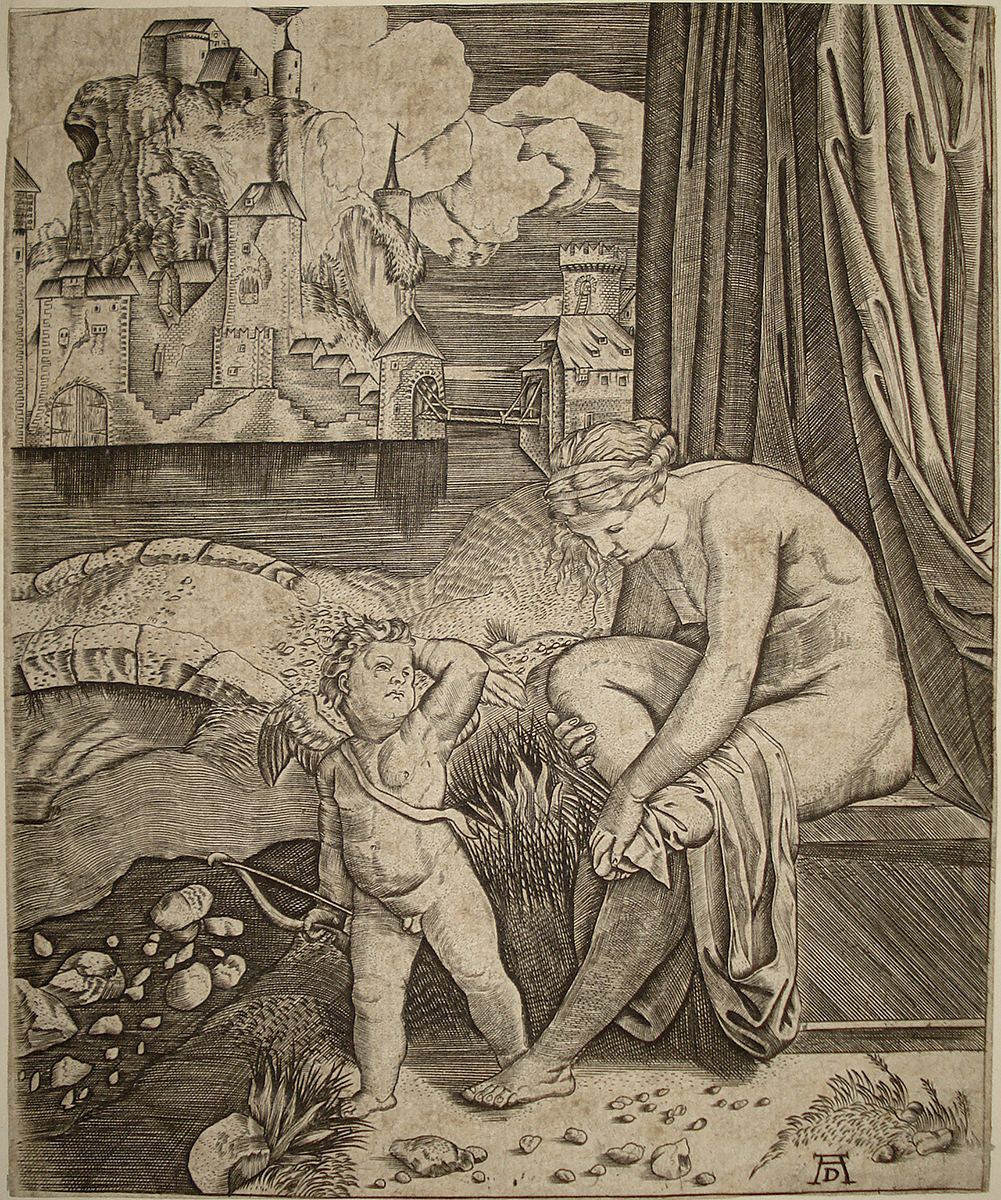 Venere si asciuga uscita dal bagno con Cupido - Agostino Musi (probabilmente) da Marcantonio Raimondi da Raffaello